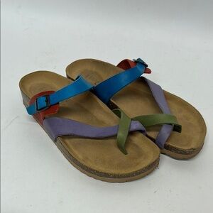 Bos. & Co. Purple and Green Sandals with Contoured Footbed size 8